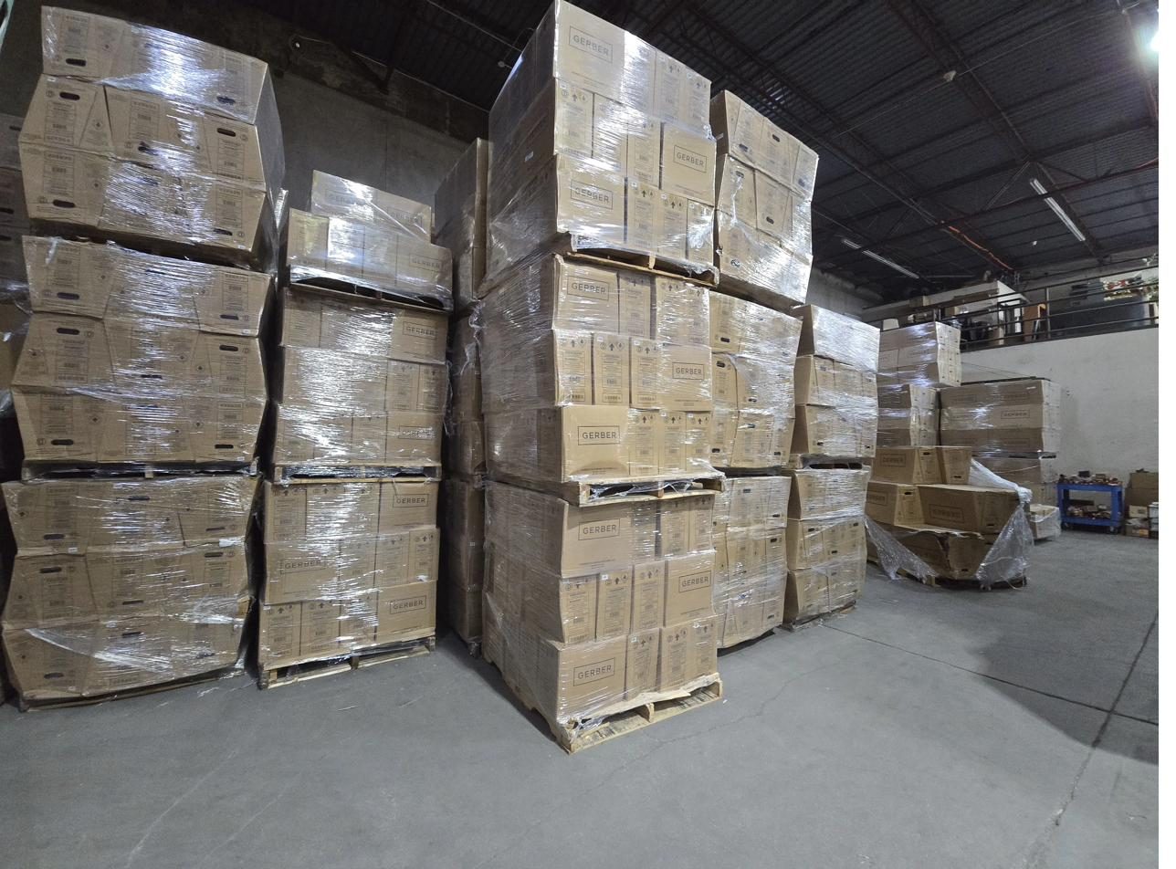 Pallets of Gerber fixtures stocked at our Carrollton warehouse