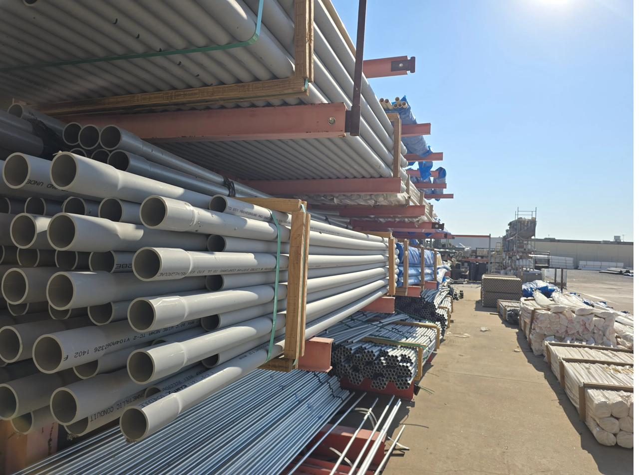 Racked PVC pipe in our 50,000 square foot yard in Carrollton